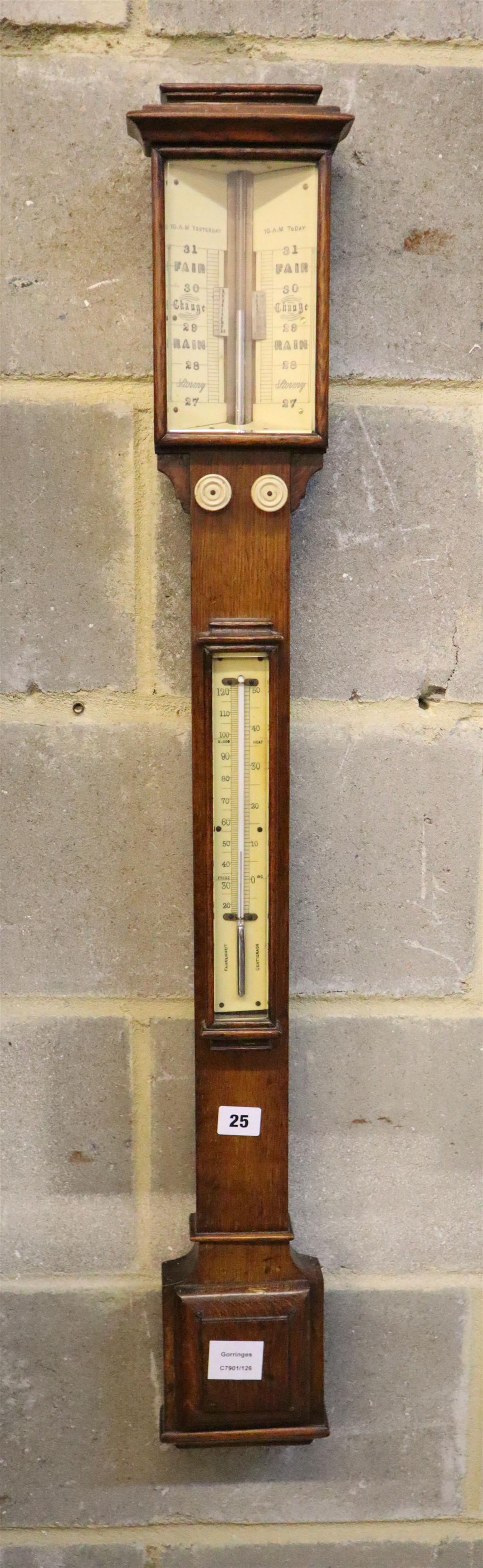 A Victorian oak stick barometer, height 98cm